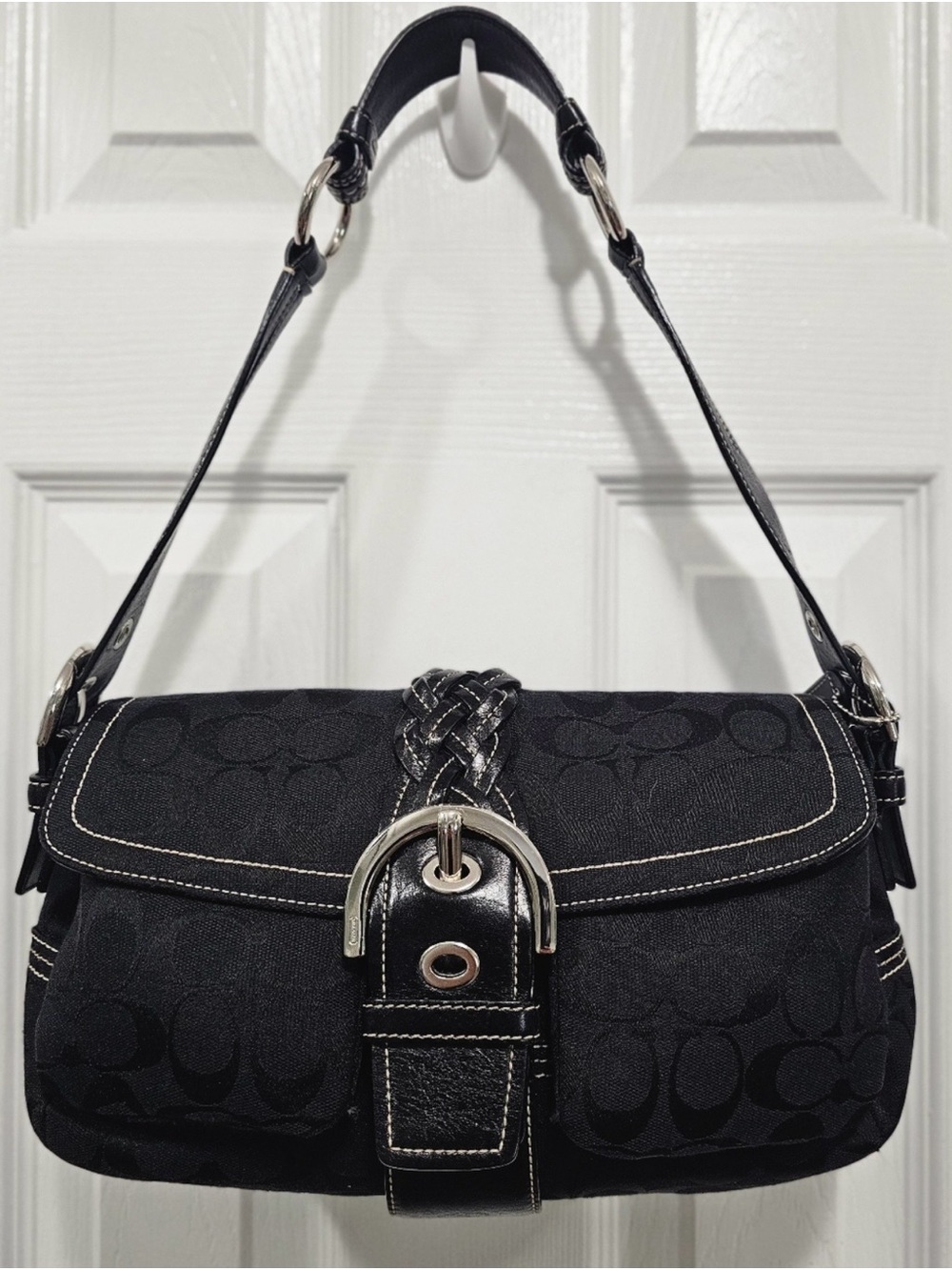 VINTAGE Y2K Coach Soho Black Signature C Buckle Flap Shoulder Bag 6314 2005